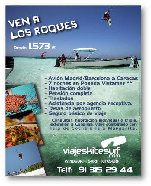 Creación maquetacion folletos, diseño grafico, revistas, catálogos - Viajes Kitesurf - Maquetación anuncio en prensa de los Roques