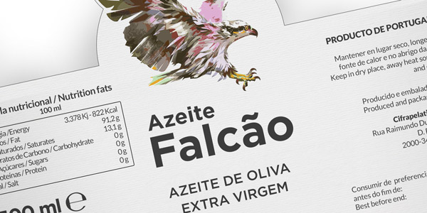 Diseño gráfico y creativo de etiquetas de aceite de oliva virgen extra para FALÇAO Portugal