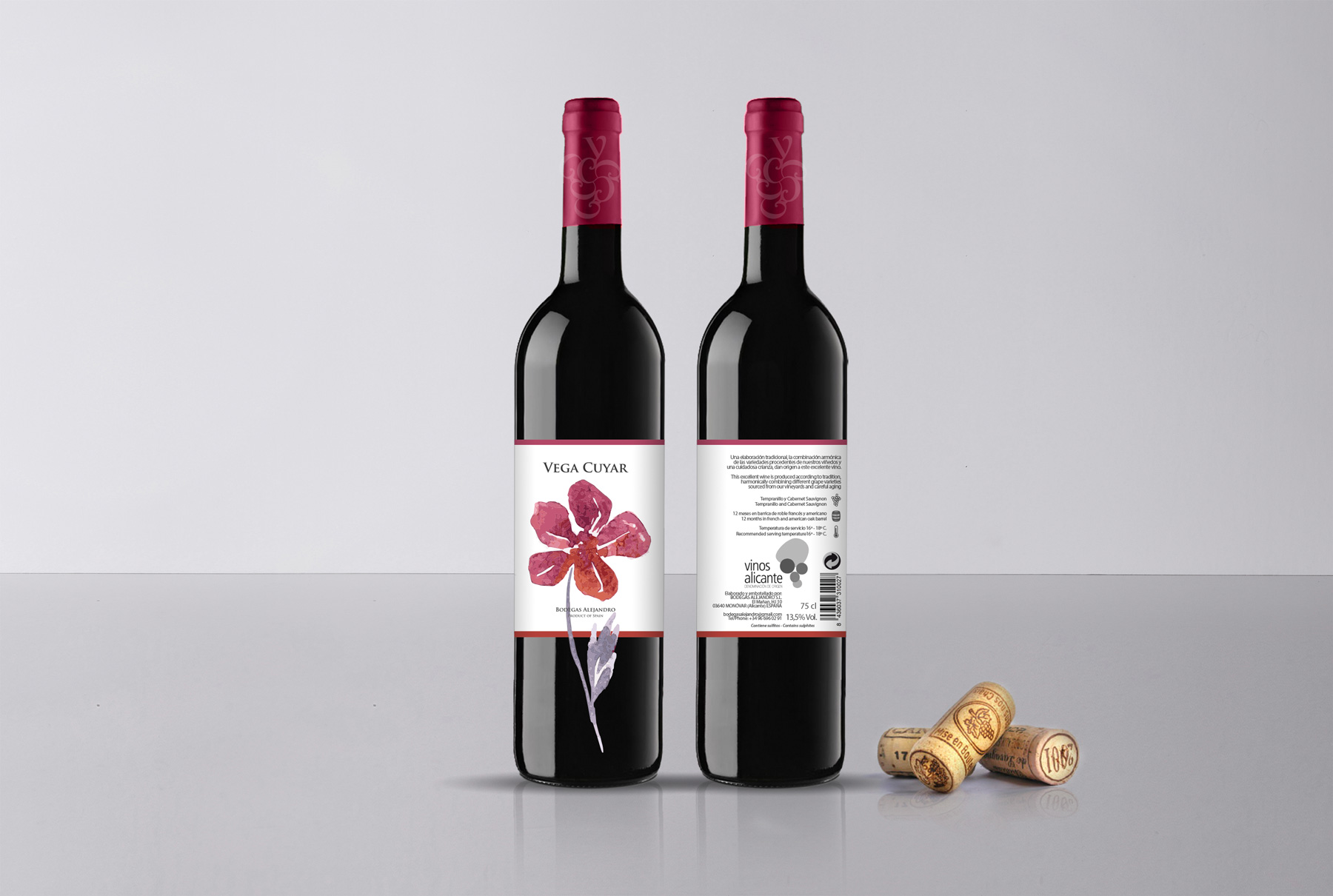 Portfolio of graphic and creative design works on wine labels and packaging for Spanish wine: VEGA CUYAR