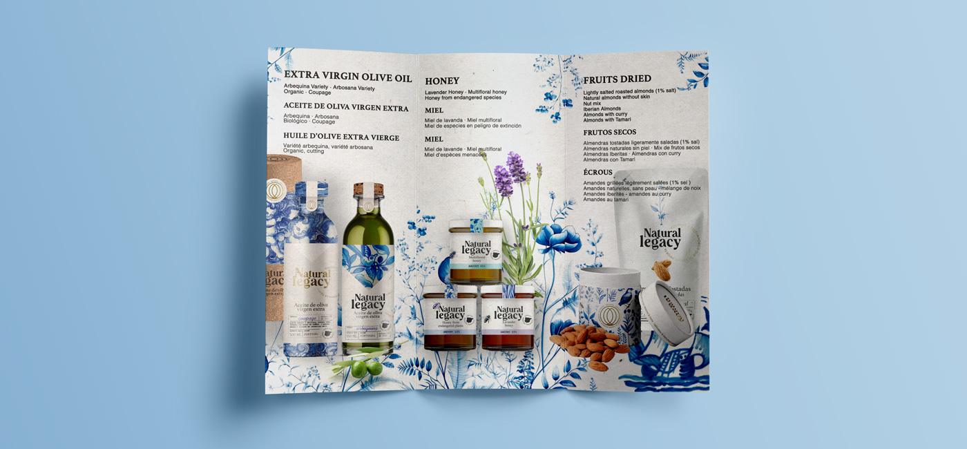 Graphic and creative design of flyers, brochures, diptychs and triptychs for a natural products company