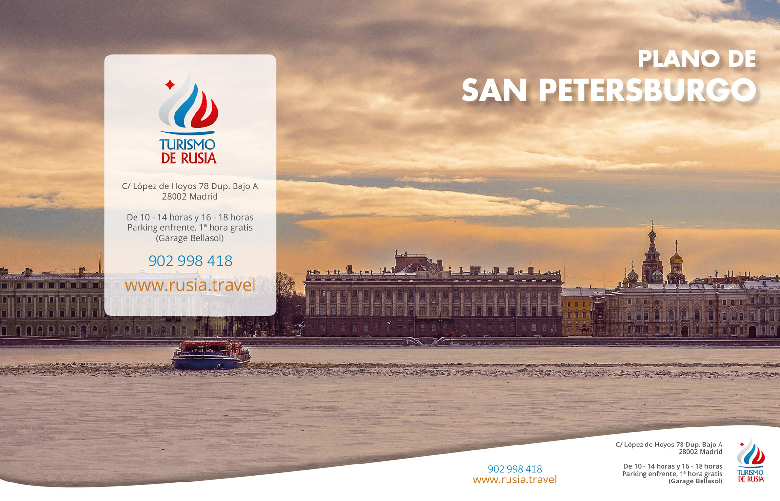 Graphic and creative design of flyers, brochures, diptychs and triptychs for advertising campaign for Russian travel and tourism agency, for the Moscow and Saint Petersburg metro