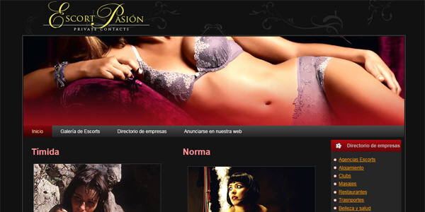 Escort Pasion: Portfolio of works of design, creation and programming of web pages for agency of sexual contacts and escorts