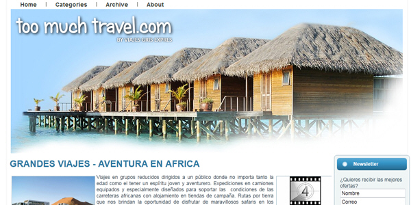 Too Much Travel: Portfolio of works of design, creation and programming of web pages for travel agencies.